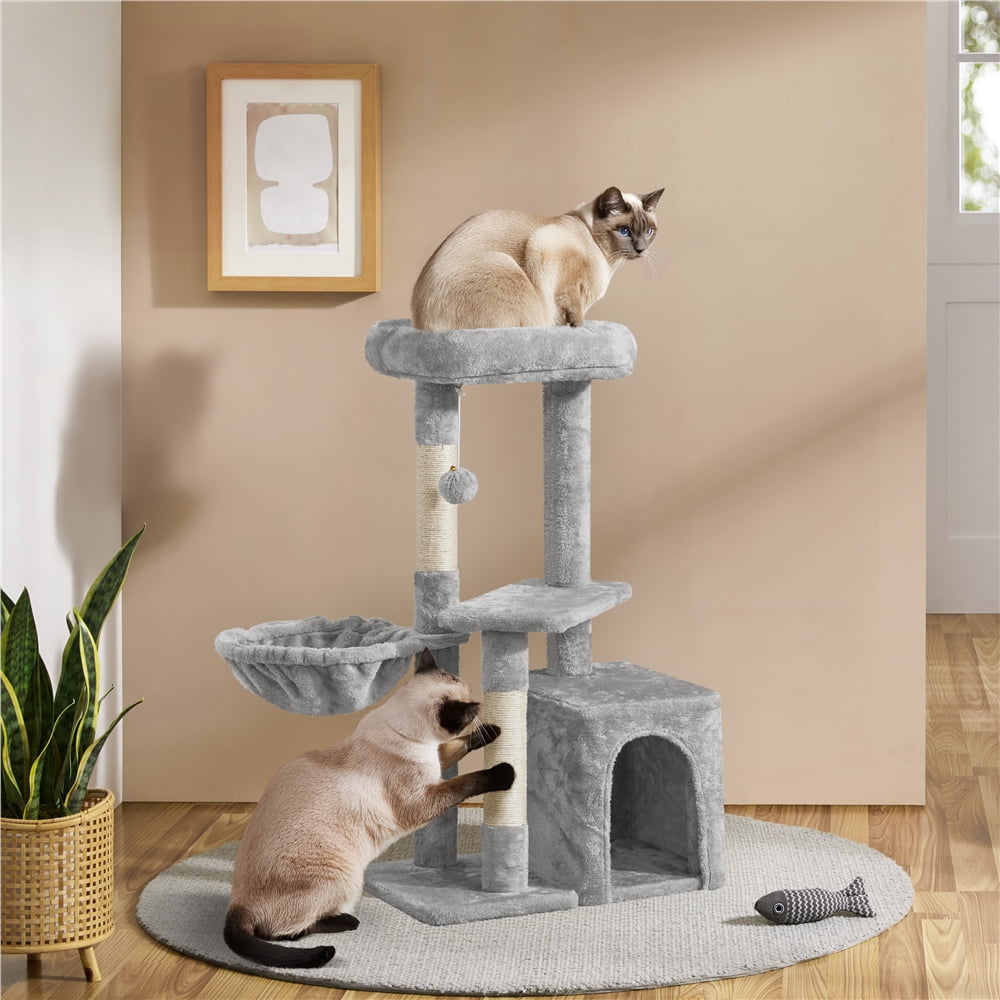 Yaheetech 34" Height Plush Cover Cat Tree with Condo and Sisal Ropes Posts, Light Gray