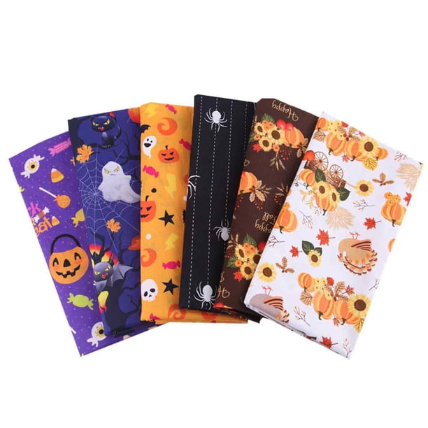 6 cuadrados de tela de Halloween, paquete de tela de algodón de 50 x 50 cm, tela de Halloween para coser, acolchar, patchwork, manualidades de bricolaje, tela de calabaza con estampado floral de