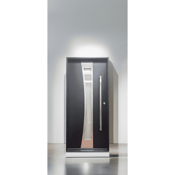 36" x 80" Environment Damage Resistant Polyurethane Composite Exterior Entry House Front Door, Openable Tempered Rain Glass Window, Left-Hand Single Door Inward Swing Black CT00M