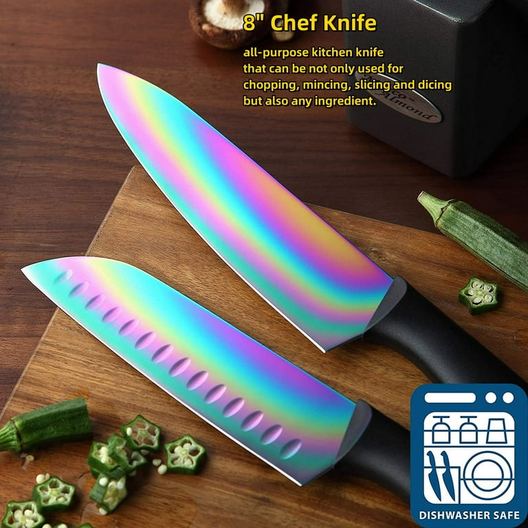 KATISUN Kitchen Knife Set with Guards, 13 Piece Rainbow Titanium Coated  Japanese Steel Boxed Knives Set for Kitchen, Durable and Dishwasher Safe, 6