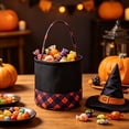thumbnail image 6 of Yakvarog Halloween Canvas Tote Basket 8.8" x 9", Plaid Patchwork Fabric with Handle, Trick or Treat Candy Bags for Gifts, Toys, Party Favor & Home Holiday Decor, 6 of 6
