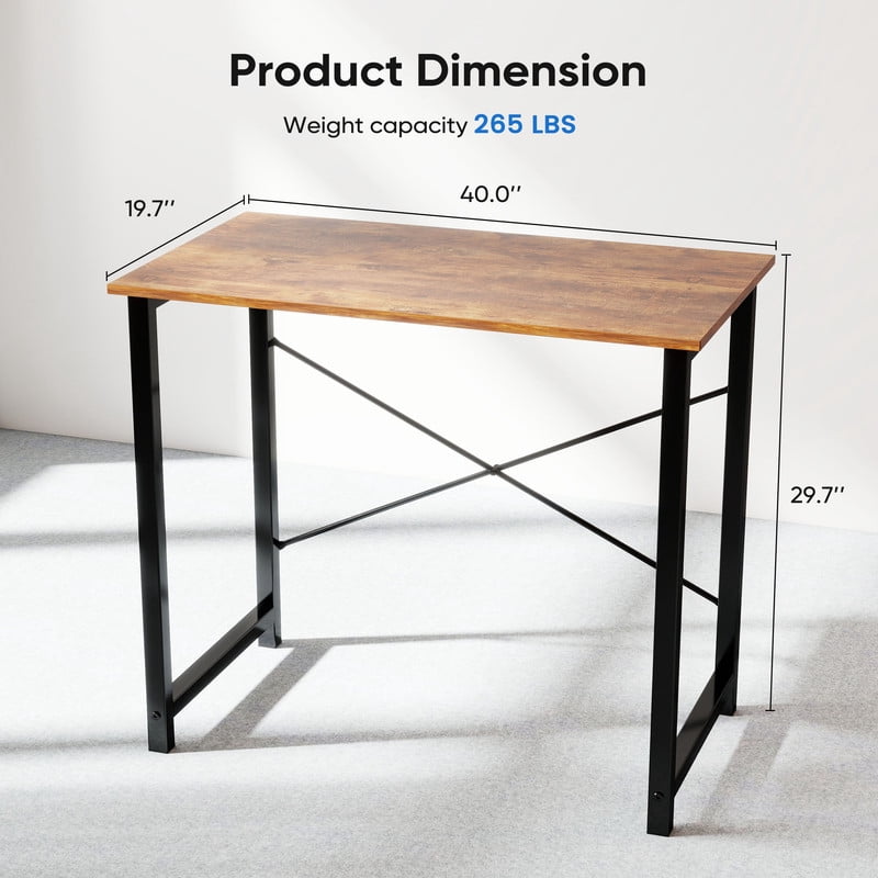CONCETTA Computer Desk, 40 Inch with Storage Bag and Iron Hooks for Home, Office, Rustic Brown
