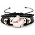 thumbnail image 1 of Woeilo Black Adjustable Baseball Leather Wrap Bracelet, Handmade Sports Gift, 1 of 5