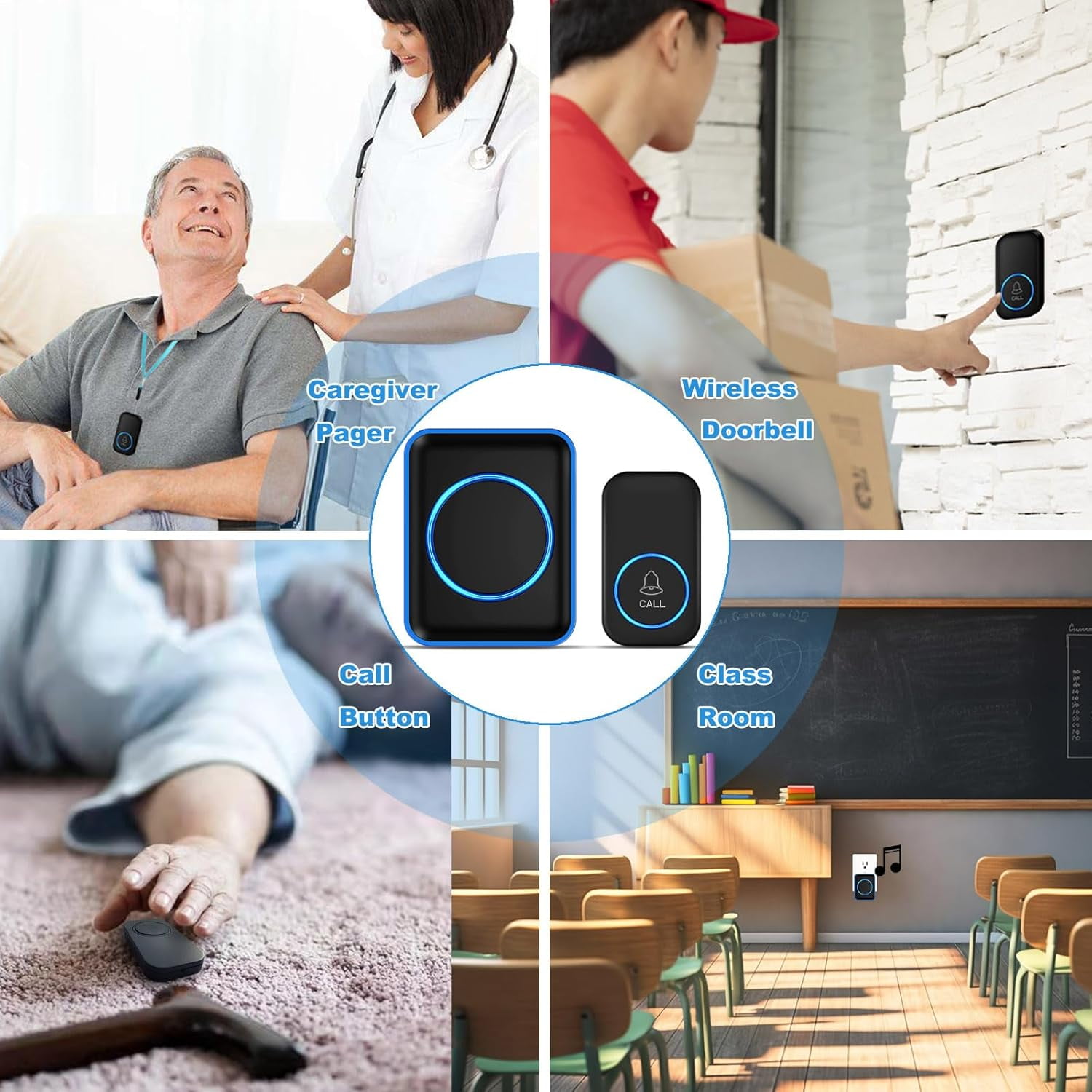 Caregiver Pager, Wireless Call Button 1000+ Feet, SOS Alert Nurse Calling Elderly Fall Help System for Patient/Disabled Monitoring at Home, IP55 Waterproof