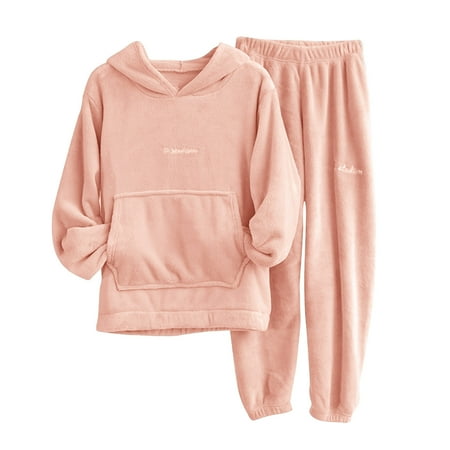 

Women And Men Cute Pajamas Sets Velvet 2 Pieces Sleepwear Suit Hoodies Sweatshirt Sweatpants Solid Nightwear Homewear Suit
