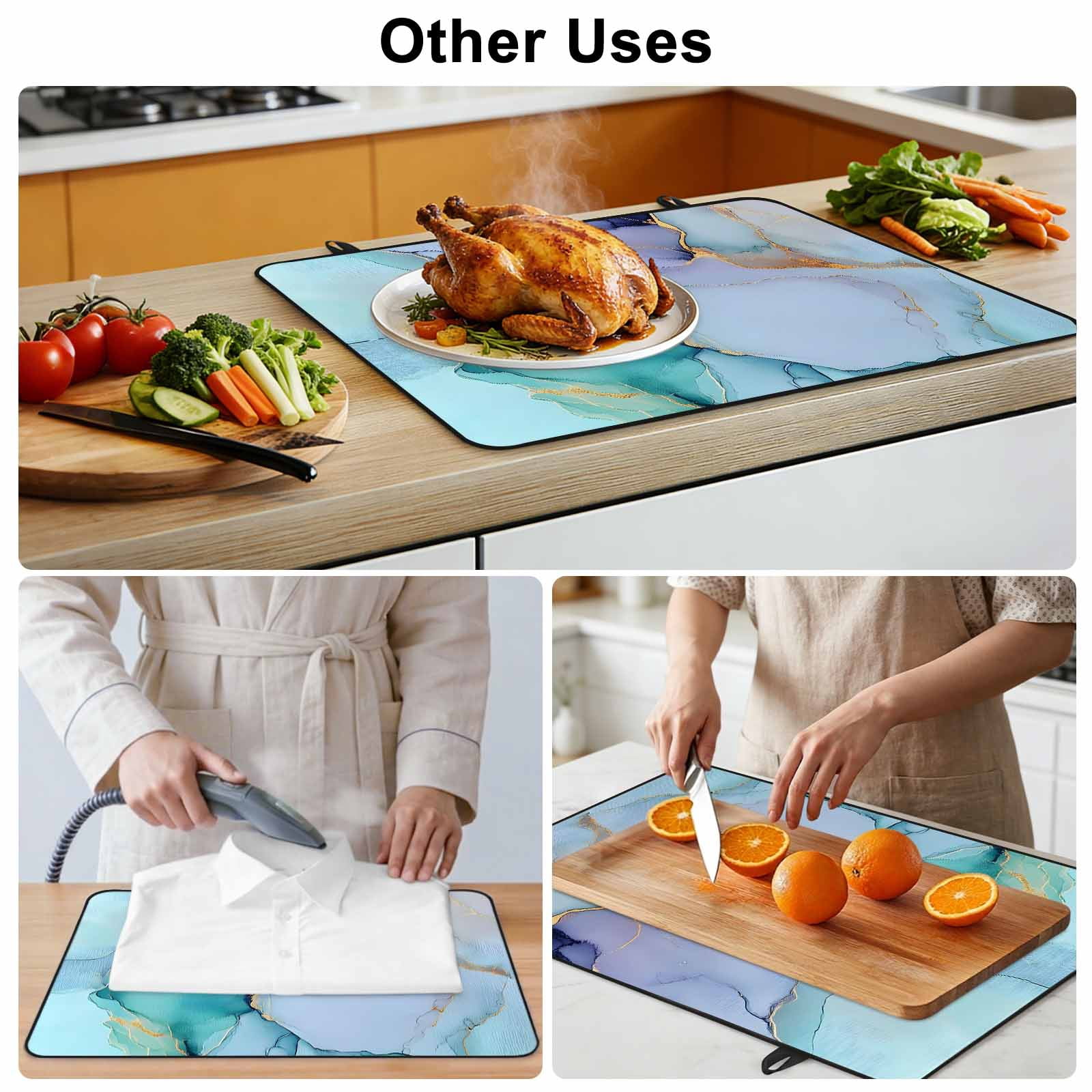 Teal Stove Top Cover for Electric Stove, Heat-proof & Non Slip Glass Top Stove Cover Protector, Abstract Modern Marble Ink Painting Art Kitchen Flat Cooktop Rubber Mat 24x21 Inches