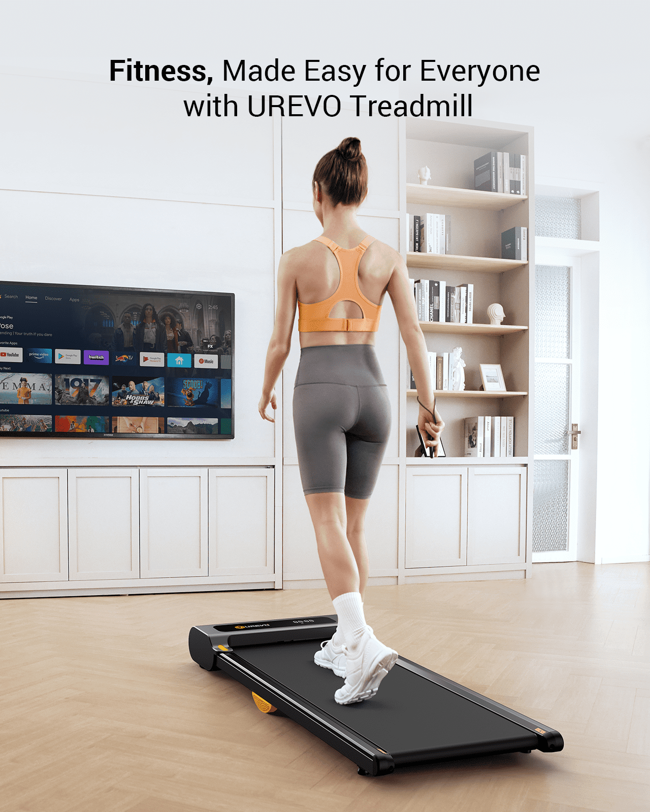 UREVO Under Desks Treadmill Walking Pad, Mini Treadmill 2.25HP 265 lb Capacity with Remote Control for Home Office
