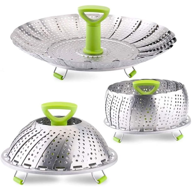 Cesta de vapor para verduras, cesta de vapor plegable de acero inoxidable para cocinar pescado y marisco, ampliable para adaptarse a ollas de varios tamaños (5,1" a 9" 7,1" a 11") Adepaton WMXL-156-1