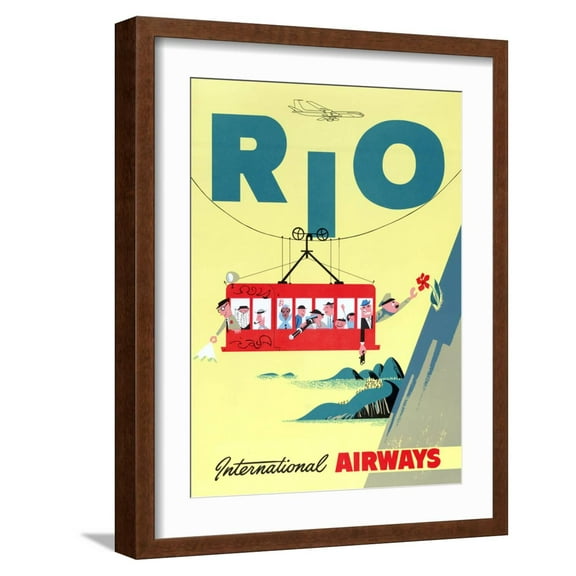Art.com Rio Vintage Travel Poster, International Airways Art Print by Piddix, Brown Frame Wall Art, 17" x 21"