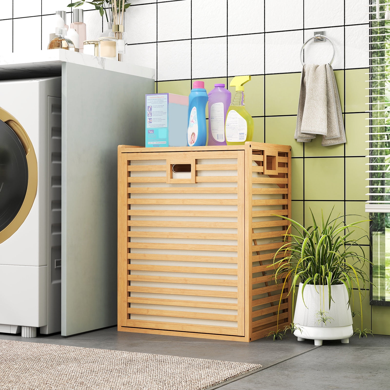 Gymax Large Tilt-out Laundry Hamper w/ Wide Top & Tilt-out Basket Side Handles
