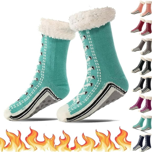 Ultra-Thick Slipper Home Socks, Winter Warm Non Slip Cozy Fuzzy Slipper Socks, Soft Fluffy Christmas Sock, Christmas Slipper Socks Grips for Women Warmth