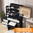 thumbnail image 4 of Vanity Desk with Sliding LED Mirror and Stool, 3 Color Lighting Makeup Table with 4 Drawers and Power Outlet, Space Saving Bedroom Dressing Table, Wood/Black/White/Pink/Marble, 4 of 7