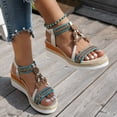 thumbnail image 4 of Rokment Women's Ethnic Beaded Platform Wedge Sandals Boho Beach Woven Open Toe Espadrilles Chunky High Heels Slingback Dressy Summer Shoes Light Blue Size 7, 4 of 6