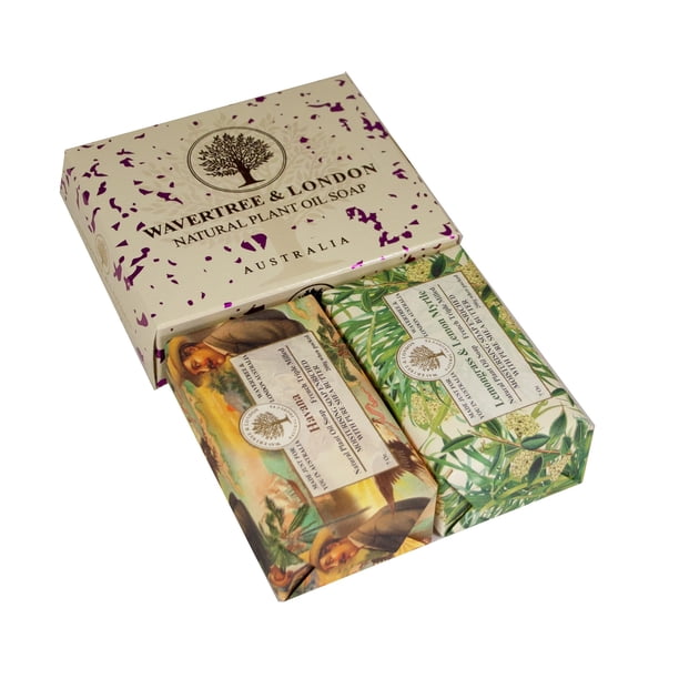 Wavertree & London Duo Caja de regalo (2 barras) – Barras de jabón natural de triple molido con aroma a habana, hierba de limón y mirto de limón, barras de jabón de aceite vegetal puro para todo tipo