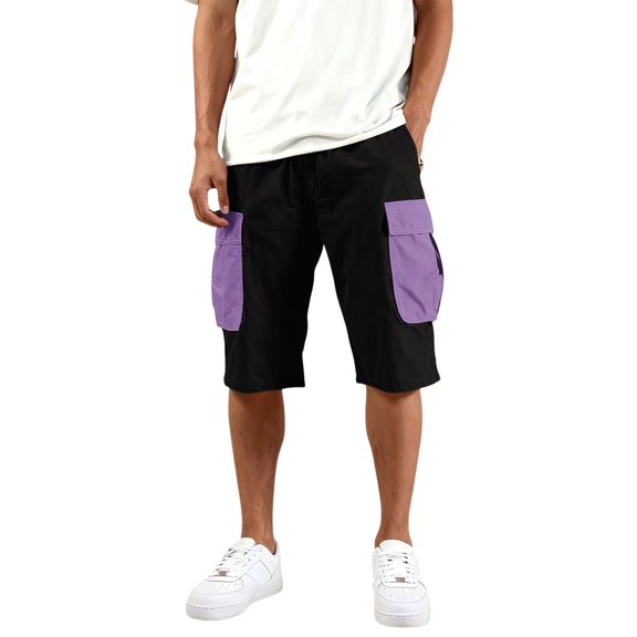 Cargo Shorts for Men Casual Baggy Bermuda Shorts with Pockets Drawstring Elastic Waited Shorts Purple 3XL
