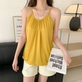 thumbnail image 5 of MESSUEN Spaghetti Strap Tank Top Silk Pajamas for Women Crew Neck Chemise Solid Round Neck Suspender Loose Vest Pajama Pullover Tank Top Tee Shirts Womens Casual Blouses for Women Yellow 2XL, 5 of 5