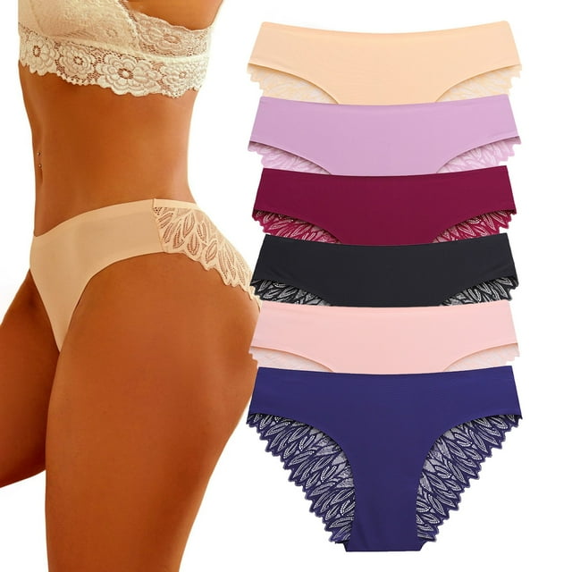 WILLBEST Pantaletas De Algodón Para Mujer Mujeres De Moda Sexy 6 Pack De Ropa Interior De Seda Sin Costuras No Show Bragas Señoras Bikini De Encaje Ligero Hipster