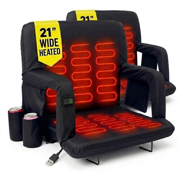 ABORON 21" Wide Heated Stadium Seats with Back Support, Portable Reclining Bleacher Seat with Shoulder Straps for Sporting Events (No Power Bank)