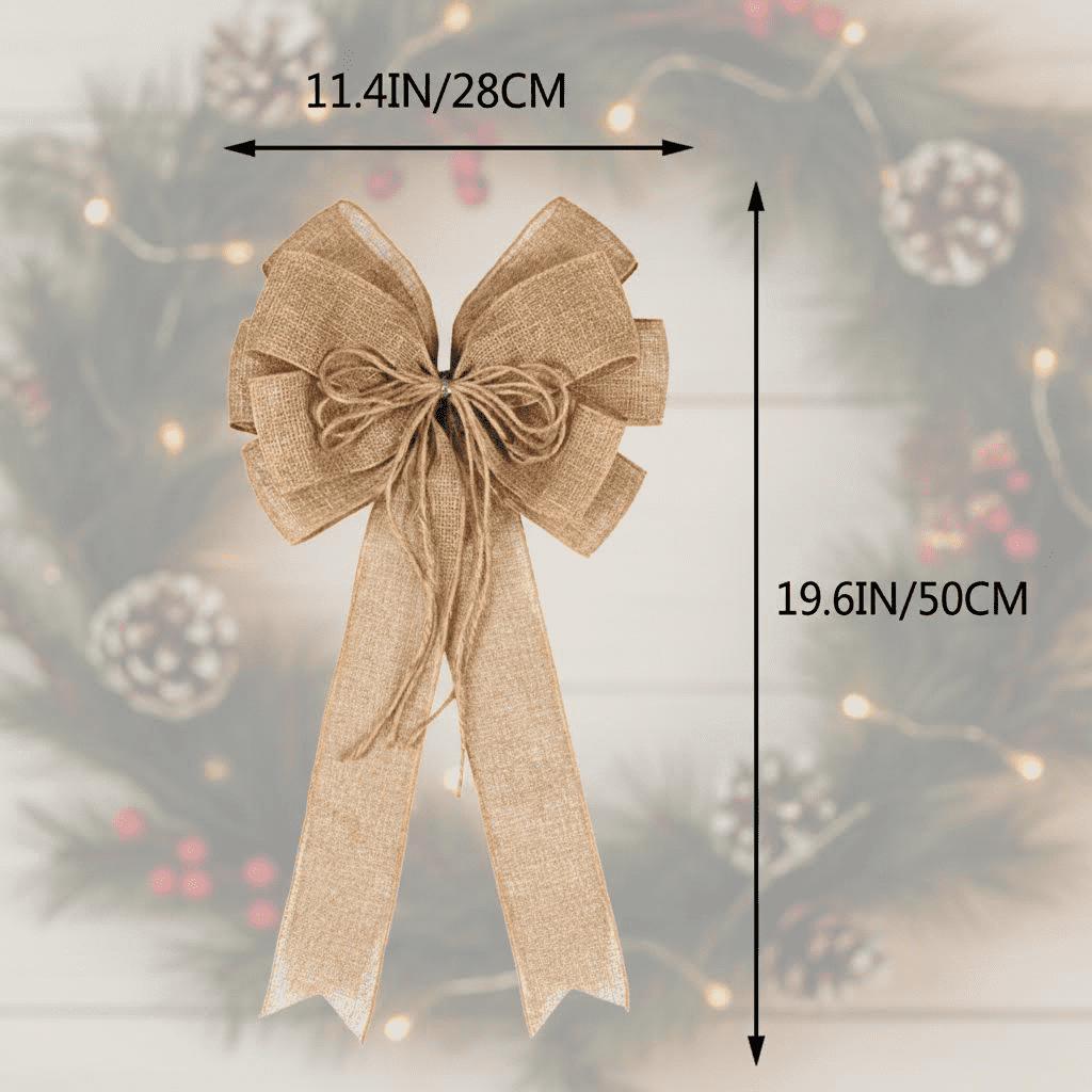 2 Pack Large Natural Jute Rope Bows for Wreaths and Crafts, Rustic Farmhouse Style Decoration for Tree Topper, Gift Wrapping, Wedding, Holiday Party, and Front Door Decor