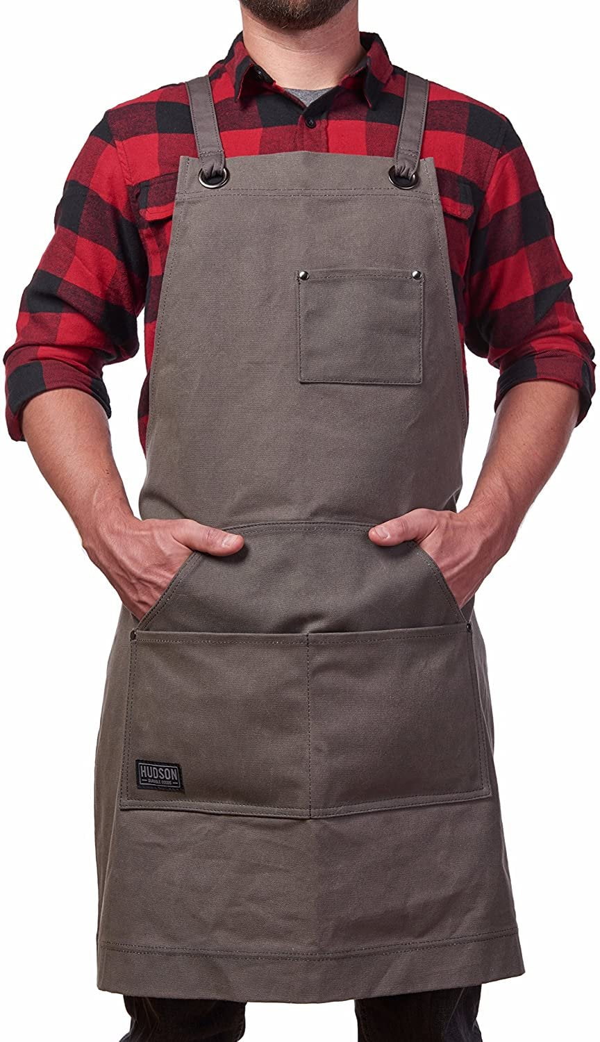 HLDUYIN Durable Work Cowboy Aprons for Men Or Women Waxed Canvas Apron with Pockets Cross-Back Straps for Adjustable Sizes From S To XXL,A