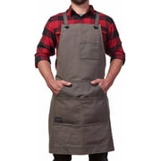 Hudson Durable Goods - Heavy Duty Waxed Canvas Work Apron with Tool Pockets (Grey), Cross-Back Straps & Adjustable m to xxl