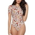 thumbnail image 1 of Balery Christmas Gnomes Santa Claus Body de cuello redondo de manga corta para mujer Tops de manga corta Tops básicos-Large, 1 of 7