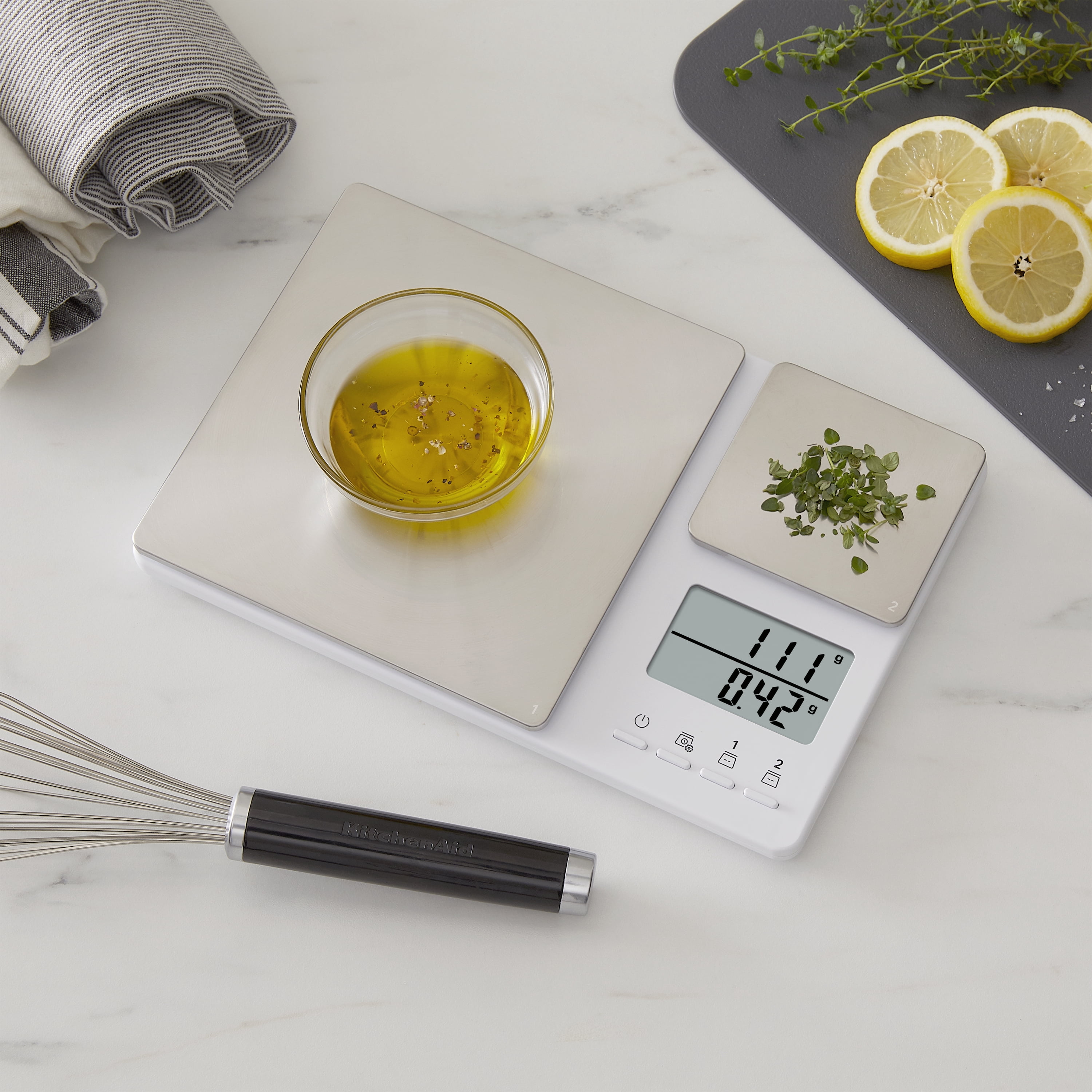 KitchenAid Dual Platform Digital Kitchen Scale, 11 lb and 16oz Capacity, White, KQ909