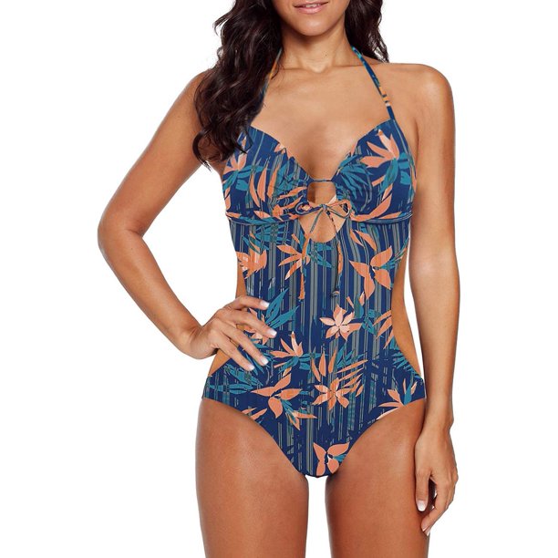 Xishao Traje de Baño de una Pieza para Mujer Cuello en V Monokini Bañador Azul marino M Azul marino M Xishao ropa