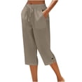 thumbnail image 4 of Womens Capri Pants Loose Fit Straight Leg Elastic Drawstring Waist Cropped Pants with Pockets for Summer Beach Vacation, 4 of 4