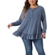 thumbnail image 1 of Tops de túnica de mujer plus size Agnes Orinda, con botones, cuello en V, mangas largas, dobladillo con volantes, blusas fluidas 2X azul, 1 of 8