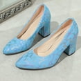 thumbnail image 4 of Light Blue Women'S Casual Dress Pumps Shoes Pointed Toe Thick Heel Slip On Comfortable Breathable Outdoor Size 36 Foot Length 9.06In, 4 of 9