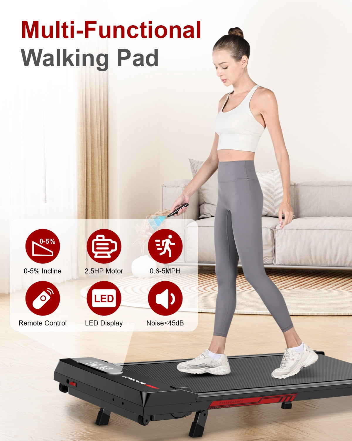 2 in 1 Portable Treadmill, 2.5HP Walking Pad Treadmill for Home , Under Desk Treadmill Max Capacity 300 lbs,Black