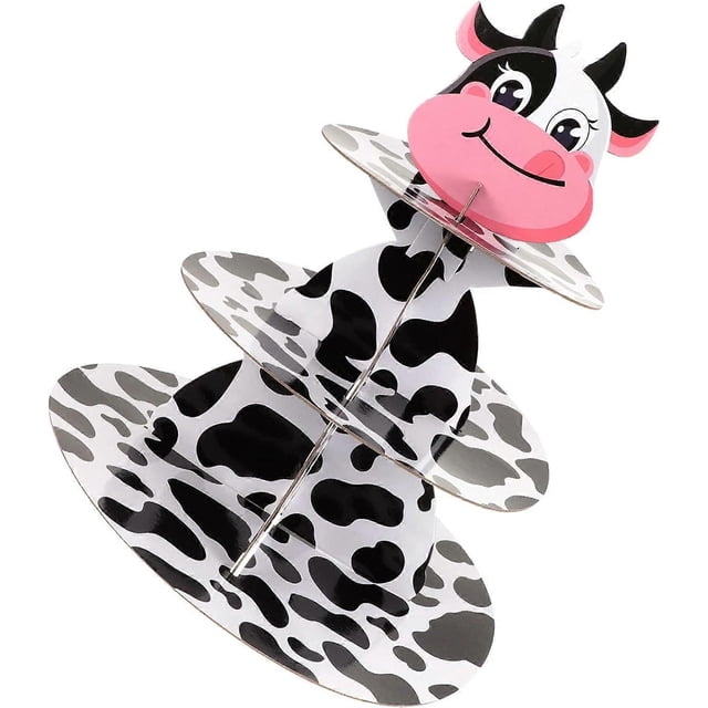 ZHAOCHENG Soporte para tartas con estampado de vaca, decoraciones para fiestas de vacas, galletas de animales, cupcakes, soporte para tartas de 3 niveles, soporte para tartas de cartón, estampado de v