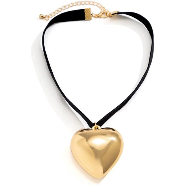 Gargantilla gruesa con forma de corazón – Colgante de corazón grande, cadena de terciopelo ajustable, collares de corazón para mujeres, adolescentes y niñas Y2K, accesorios de joyería de moda