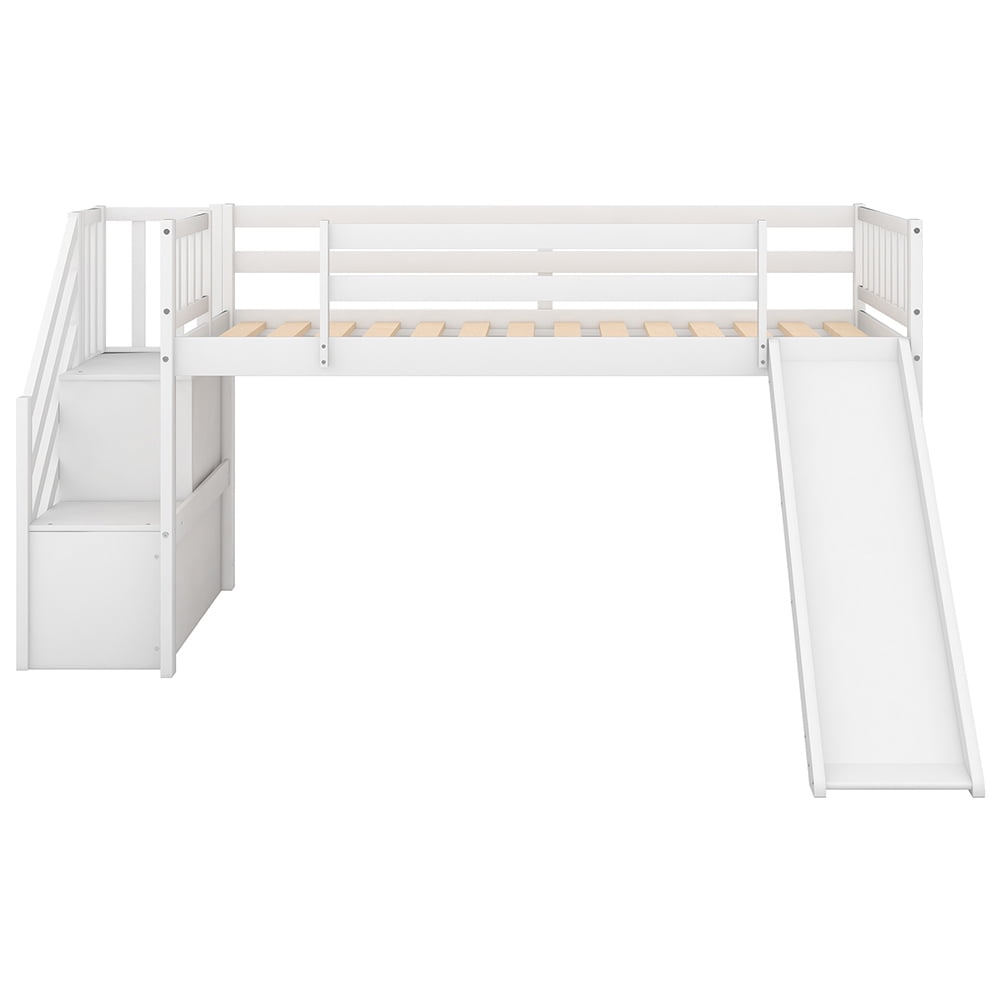 Kadyn Twin Mood Loft Bed with Adjustable Slide, Multifunctional Design, White