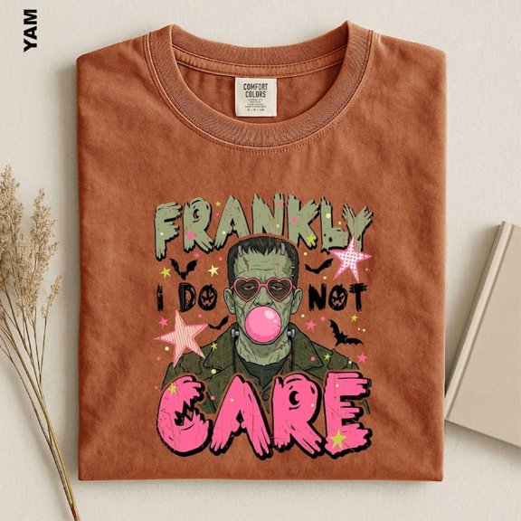 Comfort Colors Frankly I Do Not Care Shirt, Frankenstein Bubblegum Tee, Retro Halloween Shirt, Funny Horror Graphic Tee, Spooky Season Gift