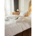 thumbnail image 4 of Move Over White Beige Grey Bedding Sets King Reversible Pom Poms Duvet Cover Set Ball Fringe Pattern 100% Washed Microfiber No Filling, 4 of 8