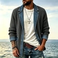 thumbnail image 2 of Raeneomay Men's Denim Knit Cardigan - Button Front Long Sleeve Jacket, 2 of 6