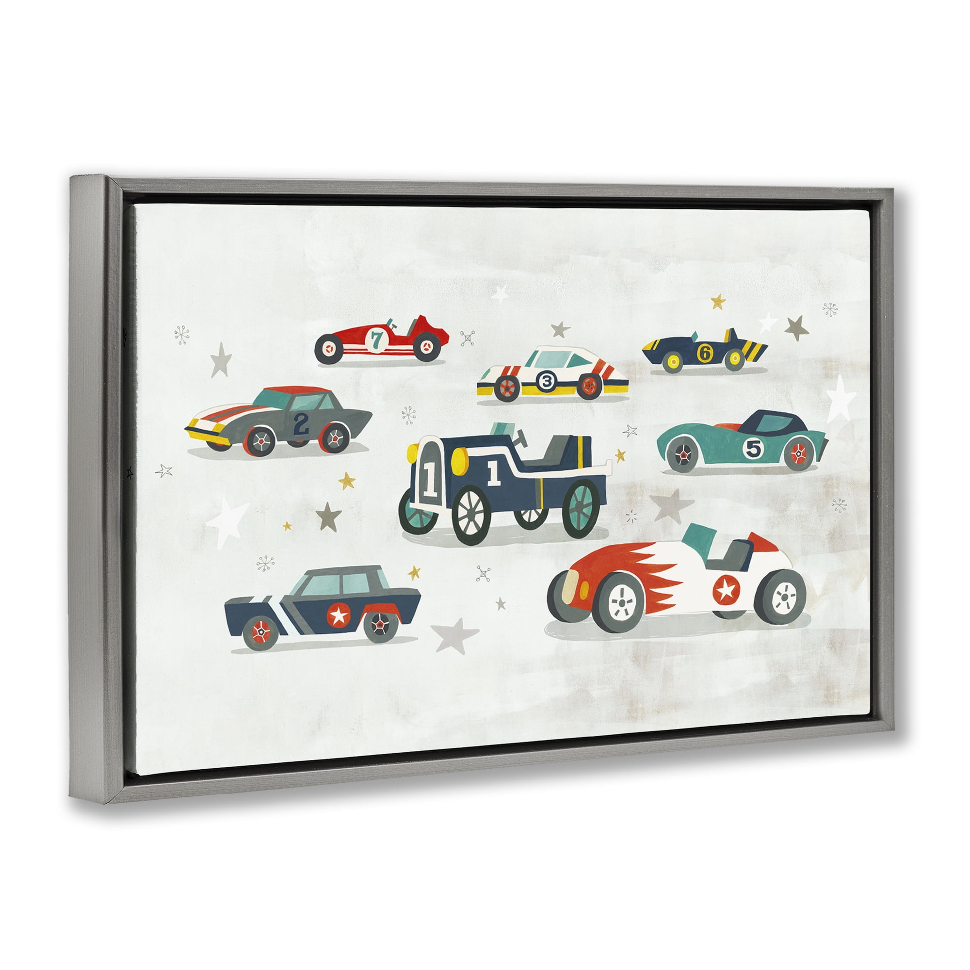 Stupell Industries Various Vintage Race Cars Transportation Painting Gray Floater Framed Canvas Art Print Wall Art, 31 x 21