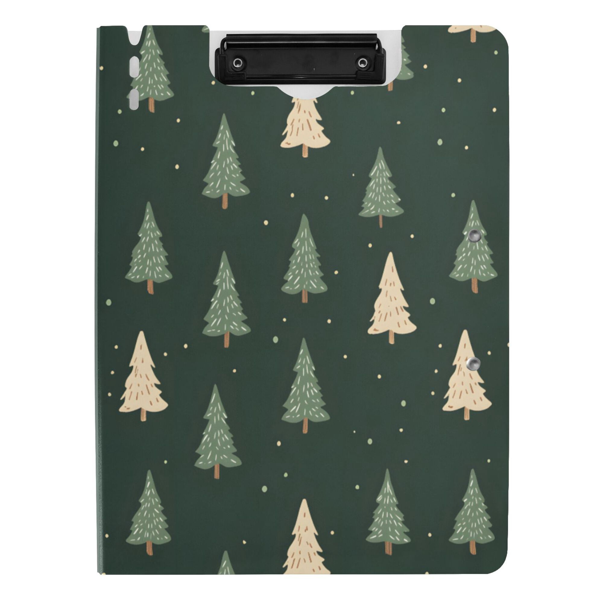 FORMRS A4 Clipboard Folder with Pen Holder Horizontal Foldable School Office Binder, Beige Christmas Trees