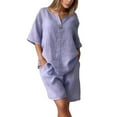 thumbnail image 4 of GILIGEGE Linen Sets for Women 2 Piece Summer Cotton Linen 2 Piece Short Set for Women Solid Color Summer Loose Short Sleeve Matching Set Shorts Lounge Beach Vacation Two Piece Outfits Tracksuits, 4 of 7