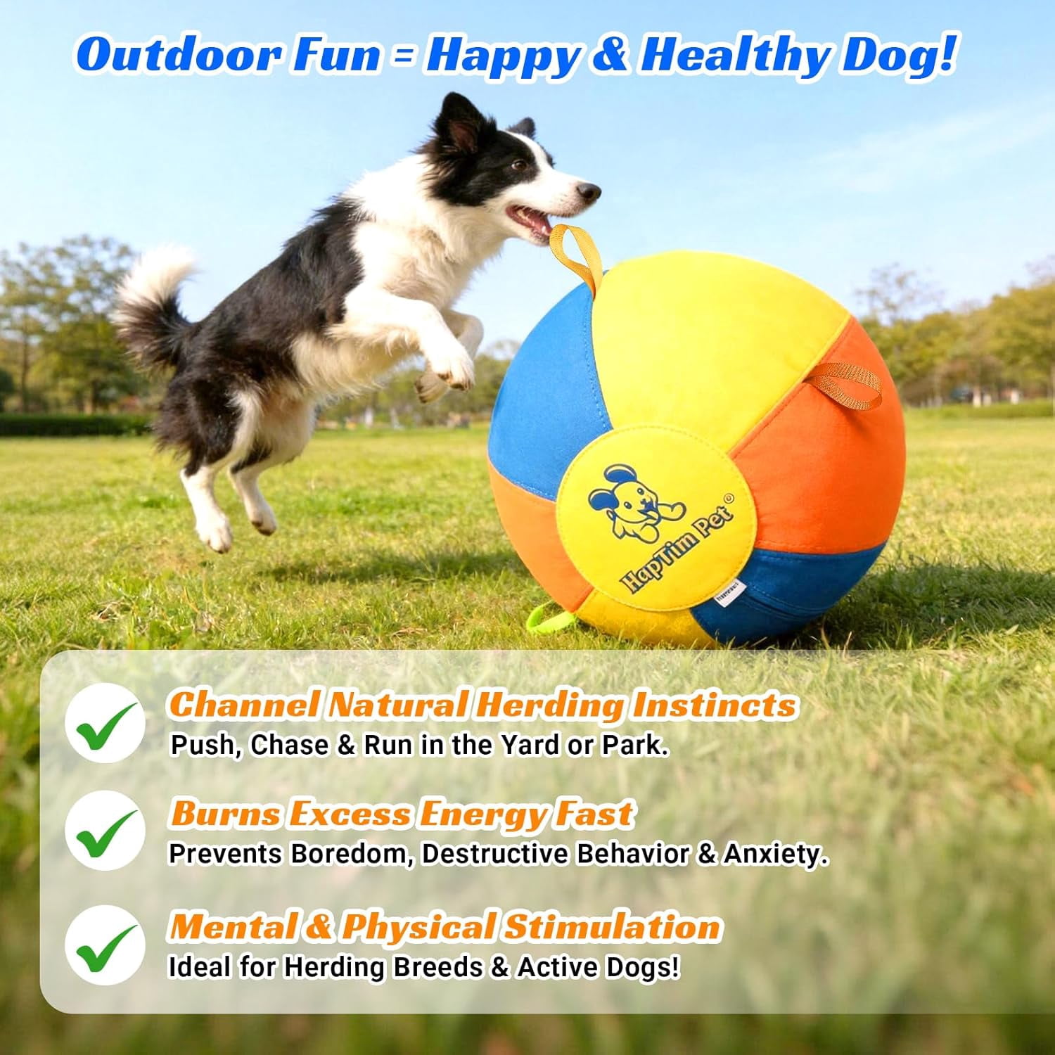 Hap Tim Herding Ball for Dogs Interactive Large Dog Ball with Handles Durable Outdoor Training Dog Toy for Medium to Large Dogs Corgis Australian Shepherd Cattle Dog Border Collie & Horses 25 Inch