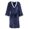 thumbnail image 4 of Women Plush Robe Lace Short Fleece Robes Soft Warm Spa Bathrobe, 4 of 10