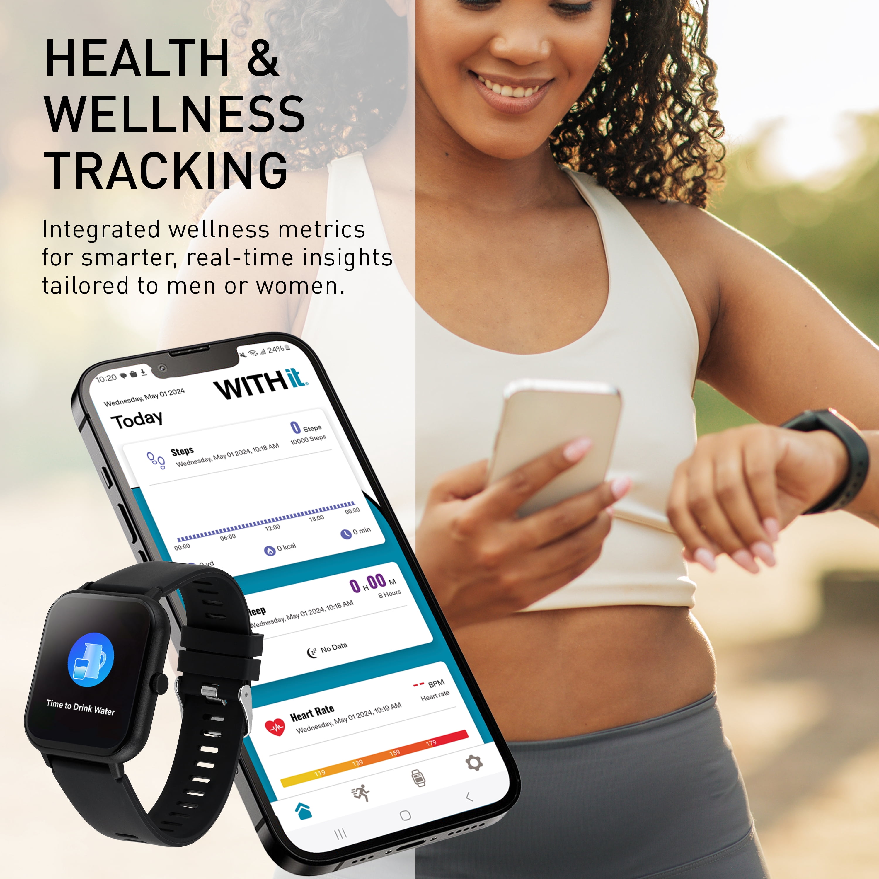 WITHit EXA Series Touch Screen Smartwatch with Black Silicone Band and over 25 Built-In Features