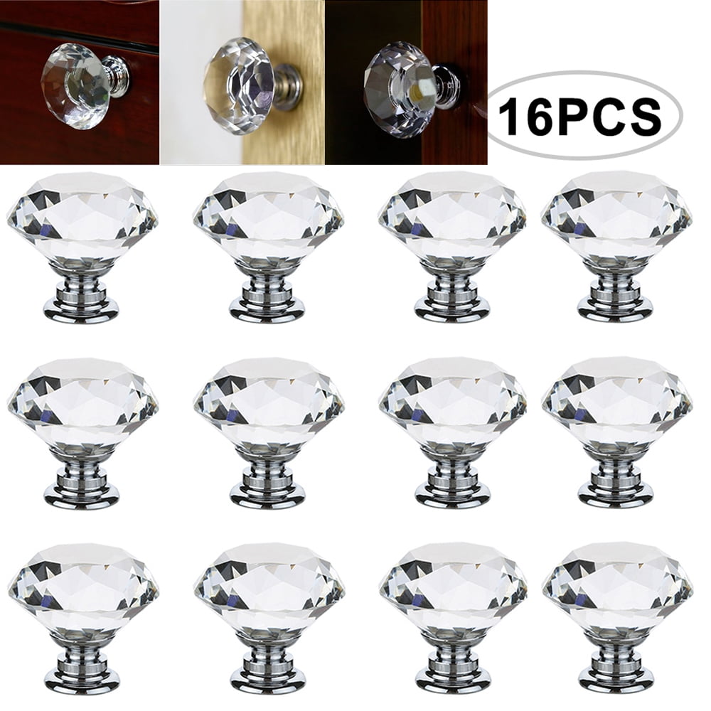 CLEAR CRYSTAL DIAMOND GLASS DOOR KNOBS CUPBOARD DRAWER FURNITURE HANDLE CABINET 