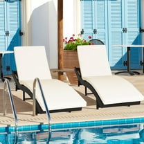 Gymax Set of 2 Foldable Patio Rattan Chaise Lounge Chair w/5 Back Positions White Cushion