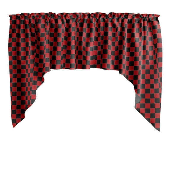 Swag Valance Cotton Racecar Checkerboard Print 58" Wide / 36" Tall