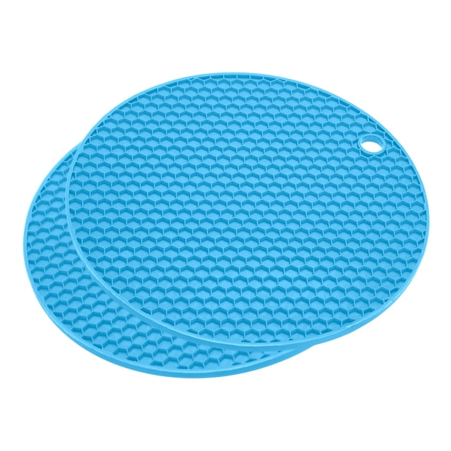 Unique Bargains Silicone Trivet Mats 2pcs, Round Hot Pan Pads Honeycomb Drying Mat for Kitchen Counter Table Blue