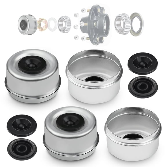4PCS 2.44" Trailer Axle Wheel Hub Dust Cap Trailer Bearing Dust Cap with 8 Rubber Plugs -Wheel Center Caps Grease Covers for Trailers, Fits Most 5200 to 6000 Pound Ib Dexter EZ Lube Trailer