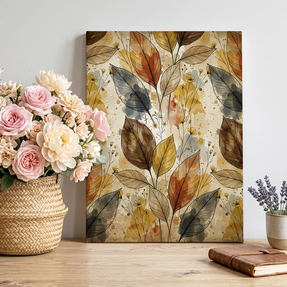 Canvas Wall Art Autumn Leaves Canvas Art Print Botanical Rustic Brown Watercolor Leaf Pictures Wall Decor for Living Room Bedroom Artwork Decorations Stretched Framed Ready to Hang 18"x24"